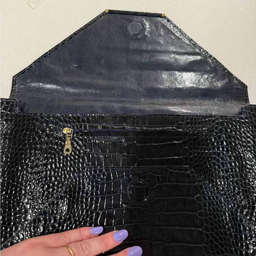 Abas Black Croc Embossed Envelope Clutch